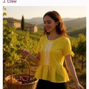 J. Crew Women's Yellow embroidered Blouse 10